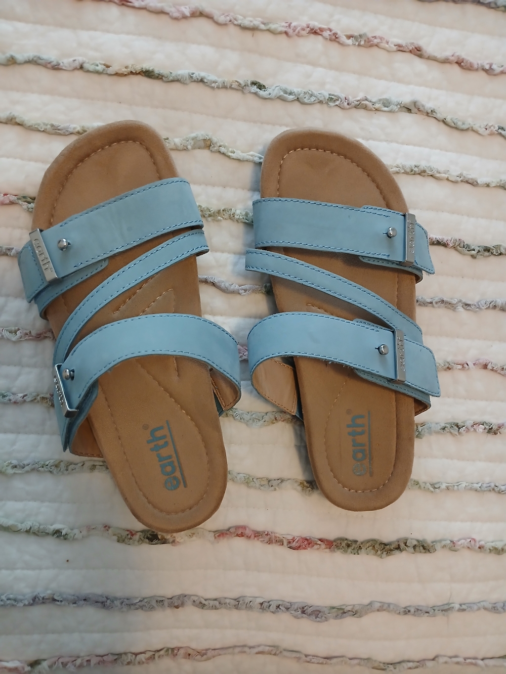 Earth Light Blue Double-Strap Slide Sandals 7 W